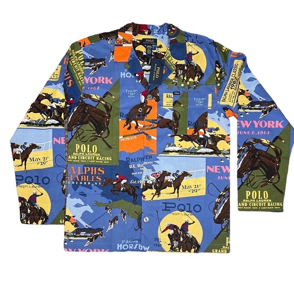 Polo Ralph Lauren Equestrian Sleepwear All Over Print Button Up Shirt - Picture 1 of 12